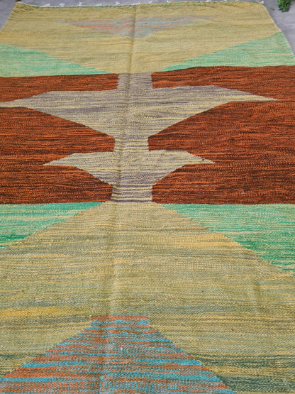 Terracotta Horizons – Joha Kilim in Earth & Chlorophyll Bands