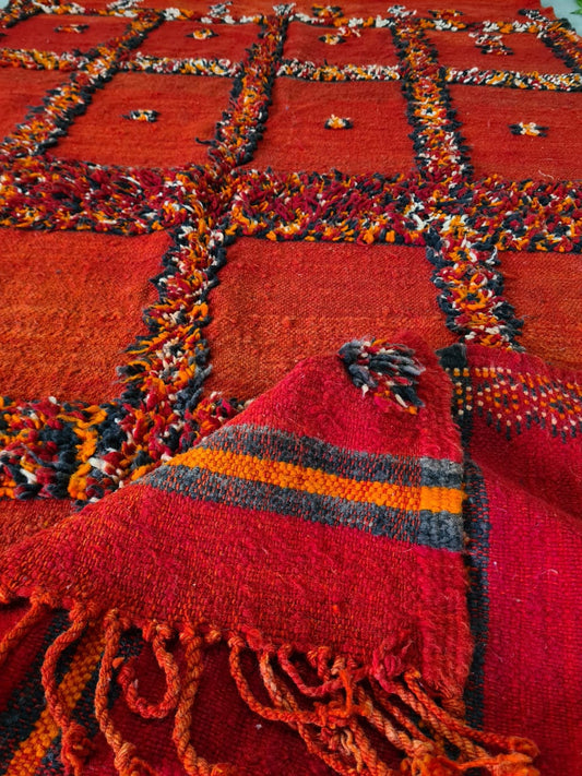 Red Glyph Mosaic – Vintage Zemmour Rug in Woven Script