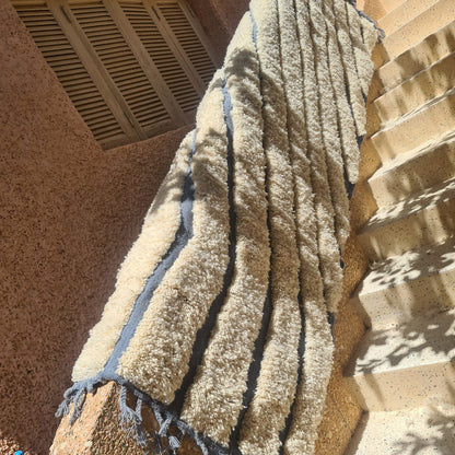 Marmoucha Linear Drift — Ivory Wool with Slate Stripes