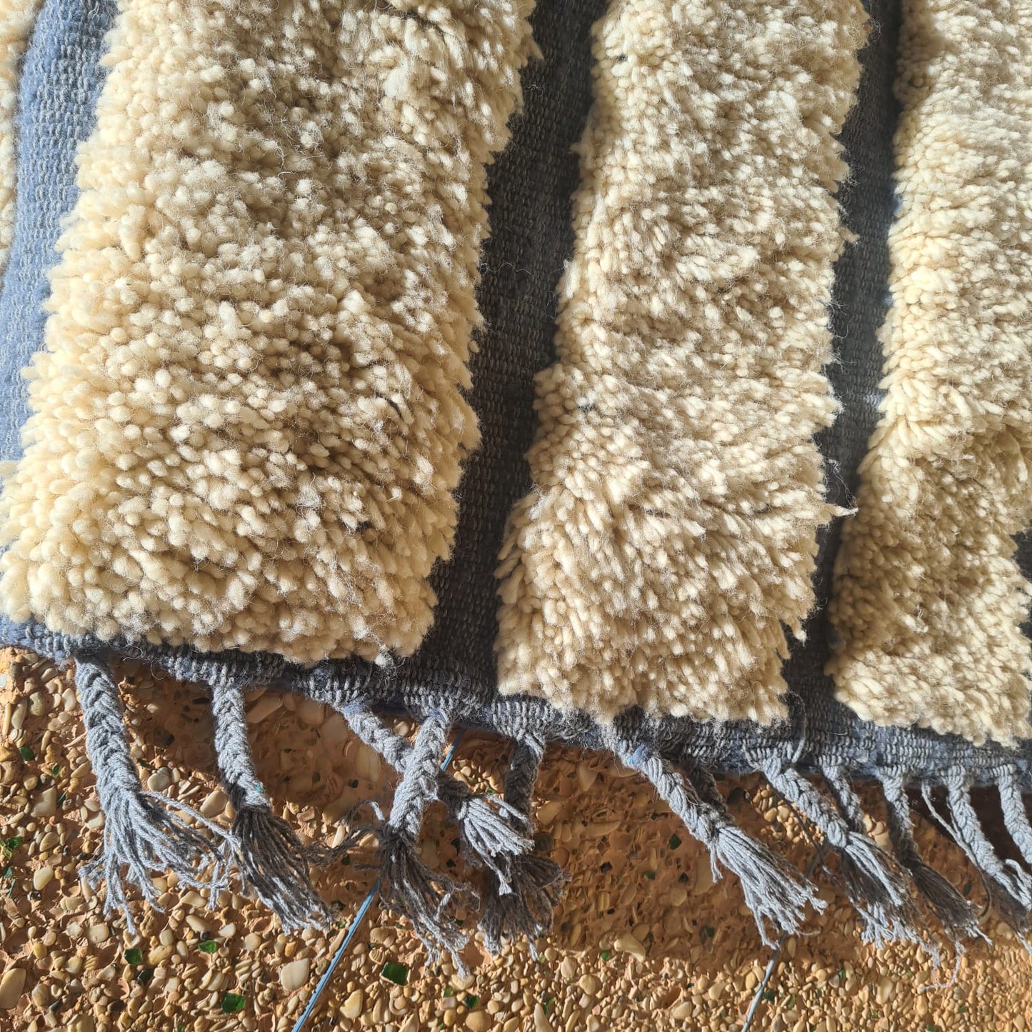 Marmoucha Linear Drift — Ivory Wool with Slate Stripes