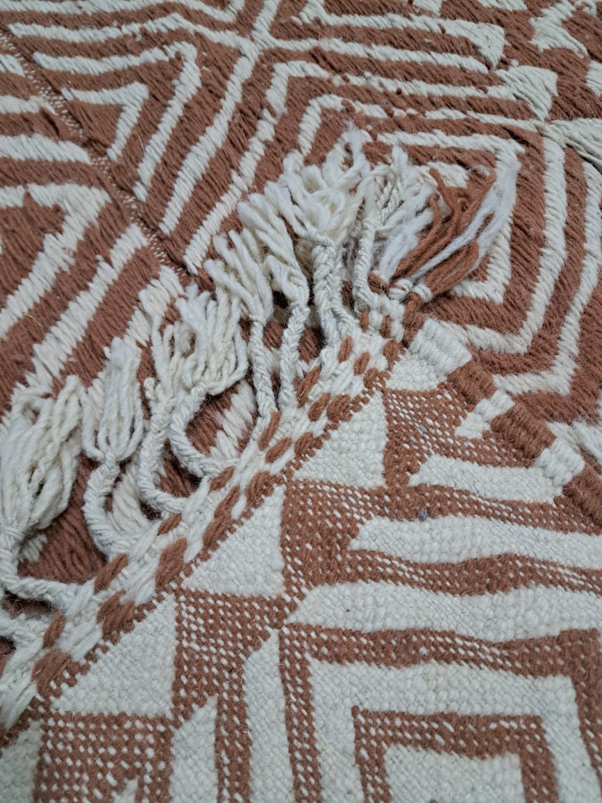 Zanafi Flatweave with Boujaad Influence — Terracotta & Ivory Geometric Wool