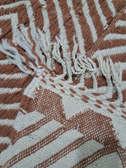 Zanafi Flatweave with Boujaad Influence — Terracotta & Ivory Geometric Wool
