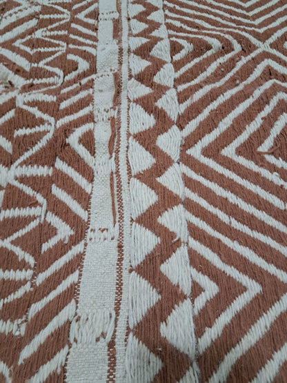 Zanafi Flatweave with Boujaad Influence — Terracotta & Ivory Geometric Wool