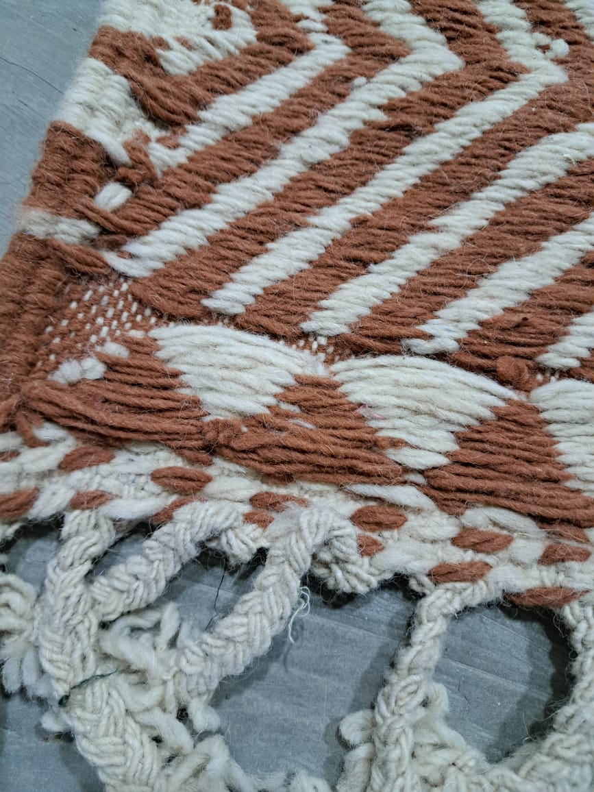 Zanafi Flatweave with Boujaad Influence — Terracotta & Ivory Geometric Wool