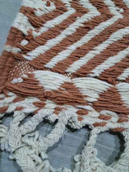 Zanafi Flatweave with Boujaad Influence — Terracotta & Ivory Geometric Wool