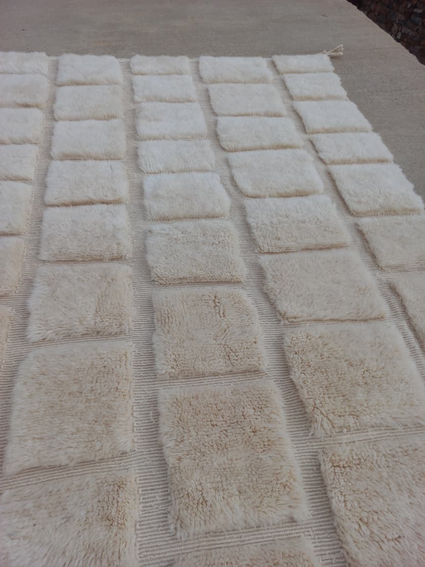 Marmoucha Ivory Sculpted Grid Rug