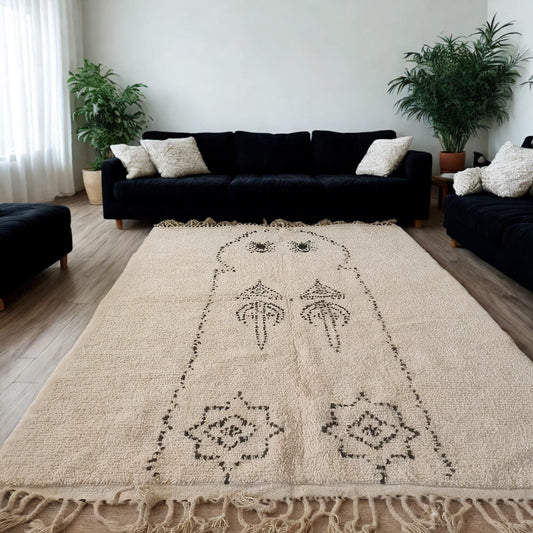 Beni Mrirt Talismanic Field — Ivory Wool with Charcoal Dotted Glyphs