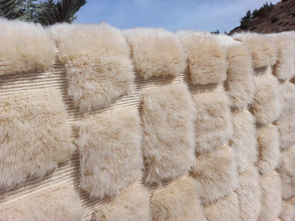 Marmoucha Sculptural Relief Grid — Hand-Knotted Ivory Wool Rug