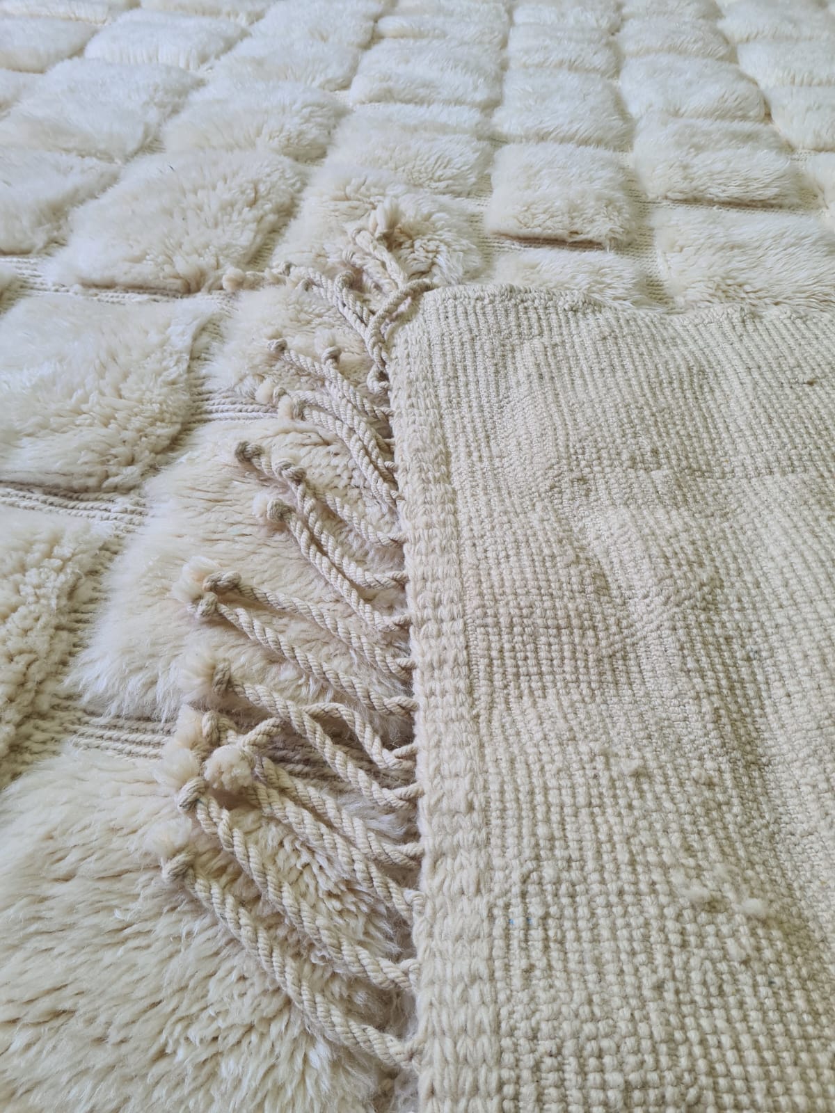 Marmoucha Sculptural Relief Grid — Hand-Knotted Ivory Wool Rug
