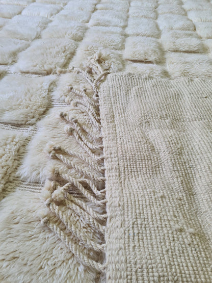 Marmoucha Sculptural Relief Grid — Hand-Knotted Ivory Wool Rug
