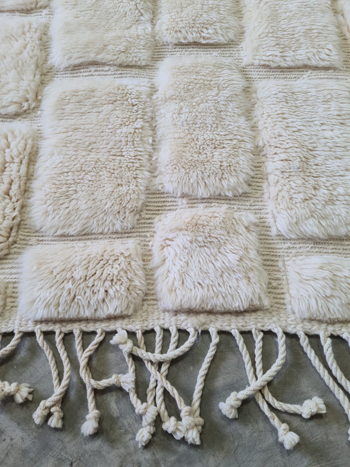 Marmoucha Sculptural Relief Grid — Hand-Knotted Ivory Wool Rug