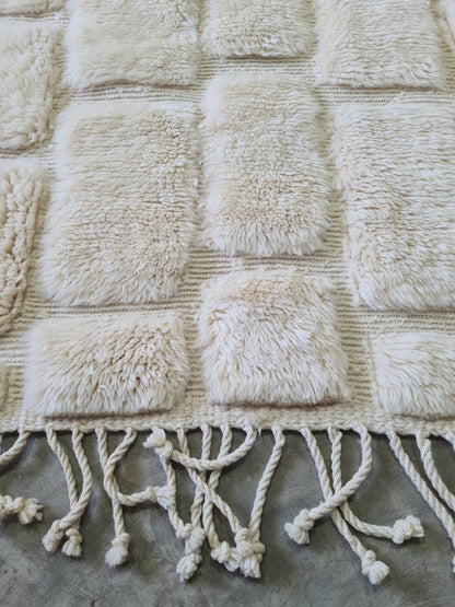 Marmoucha Sculptural Relief Grid — Hand-Knotted Ivory Wool Rug