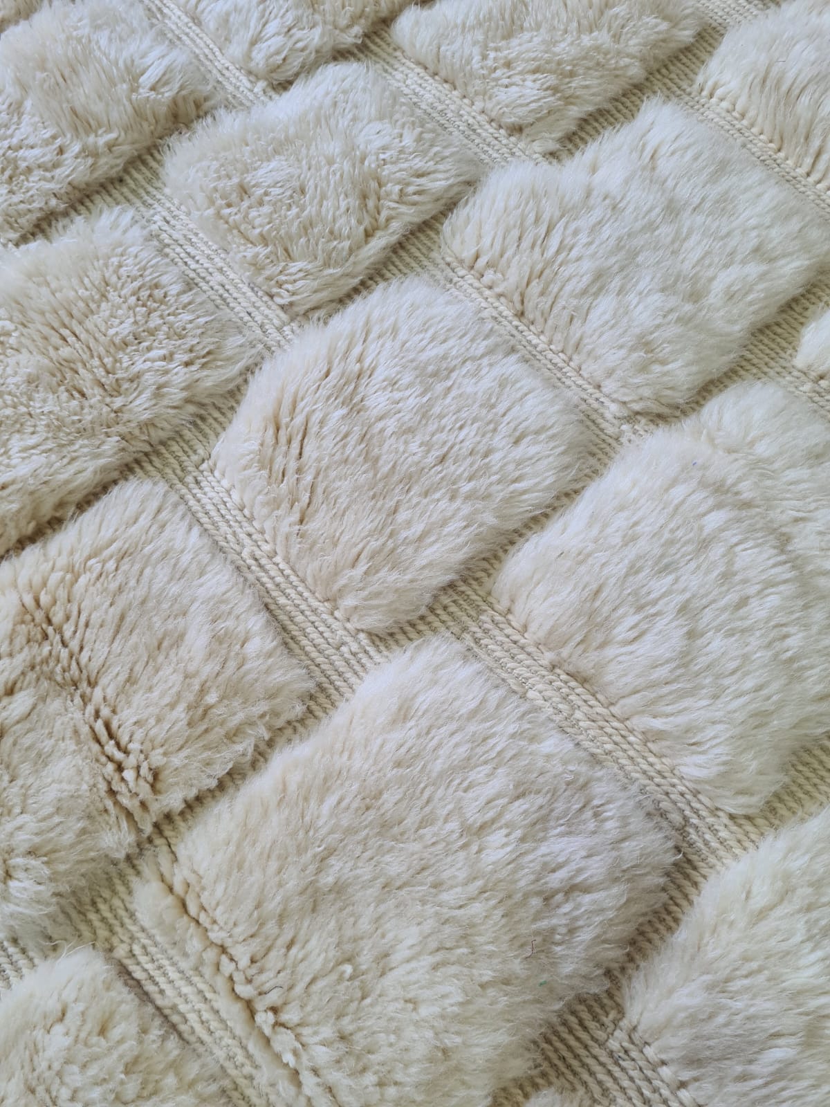 Marmoucha Sculptural Relief Grid — Hand-Knotted Ivory Wool Rug