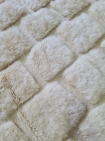 Marmoucha Sculptural Relief Grid — Hand-Knotted Ivory Wool Rug