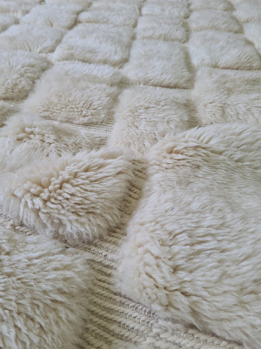 Marmoucha Sculptural Relief Grid — Hand-Knotted Ivory Wool Rug