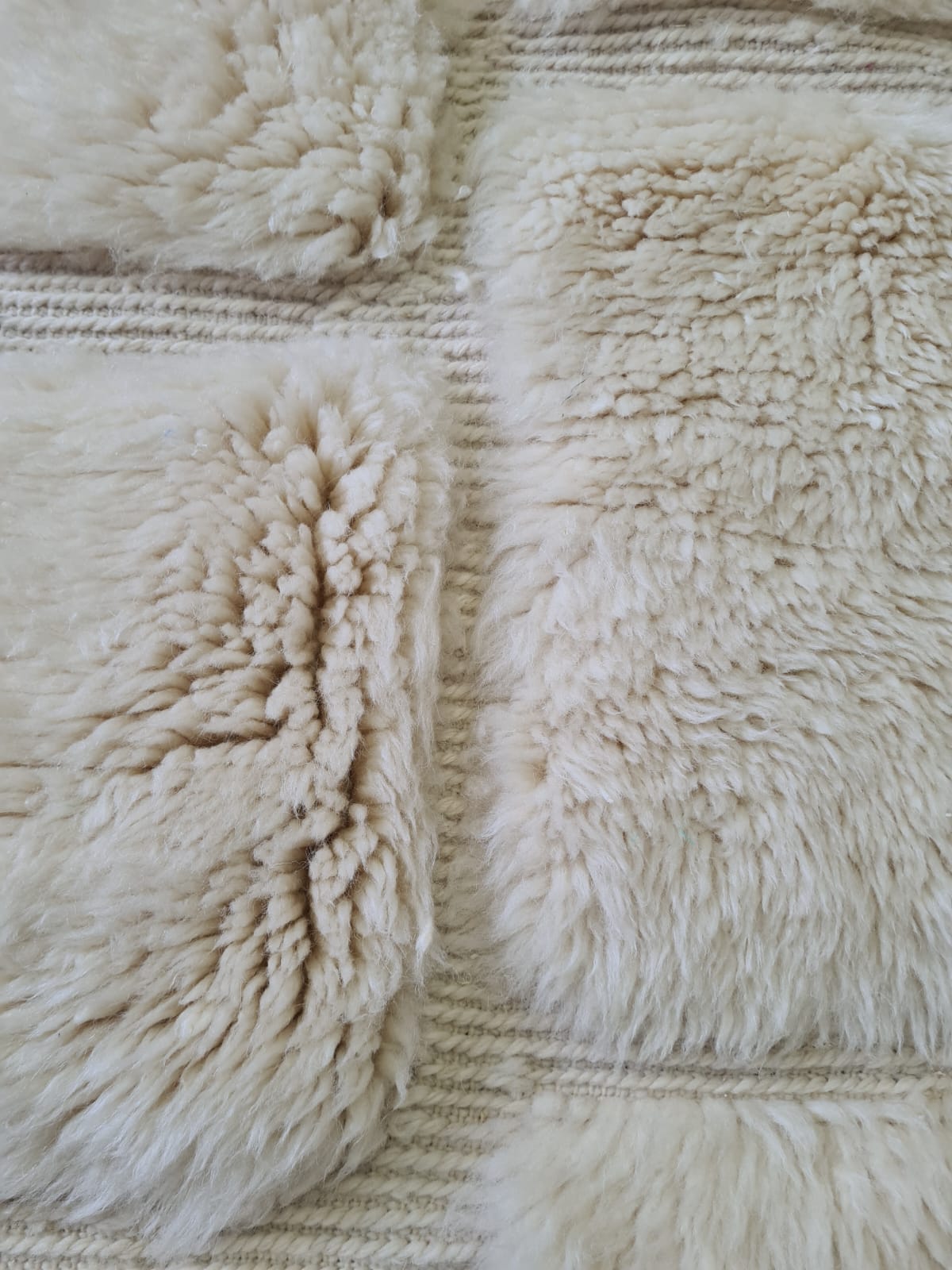 Marmoucha Sculptural Relief Grid — Hand-Knotted Ivory Wool Rug