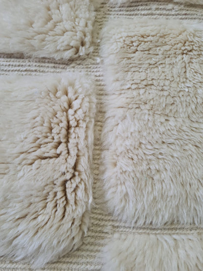 Marmoucha Sculptural Relief Grid — Hand-Knotted Ivory Wool Rug