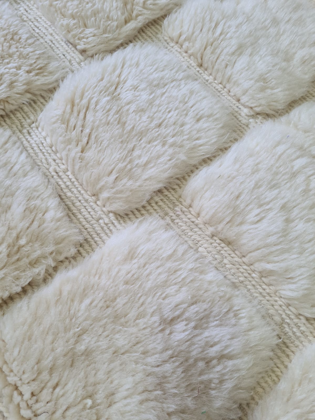 Marmoucha Sculptural Relief Grid — Hand-Knotted Ivory Wool Rug