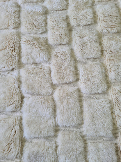 Marmoucha Sculptural Relief Grid — Hand-Knotted Ivory Wool Rug