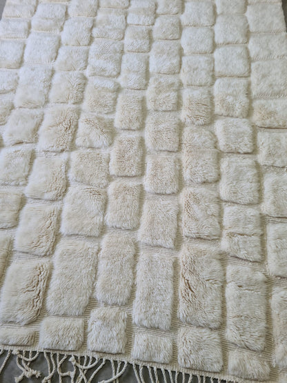Marmoucha Sculptural Relief Grid — Hand-Knotted Ivory Wool Rug