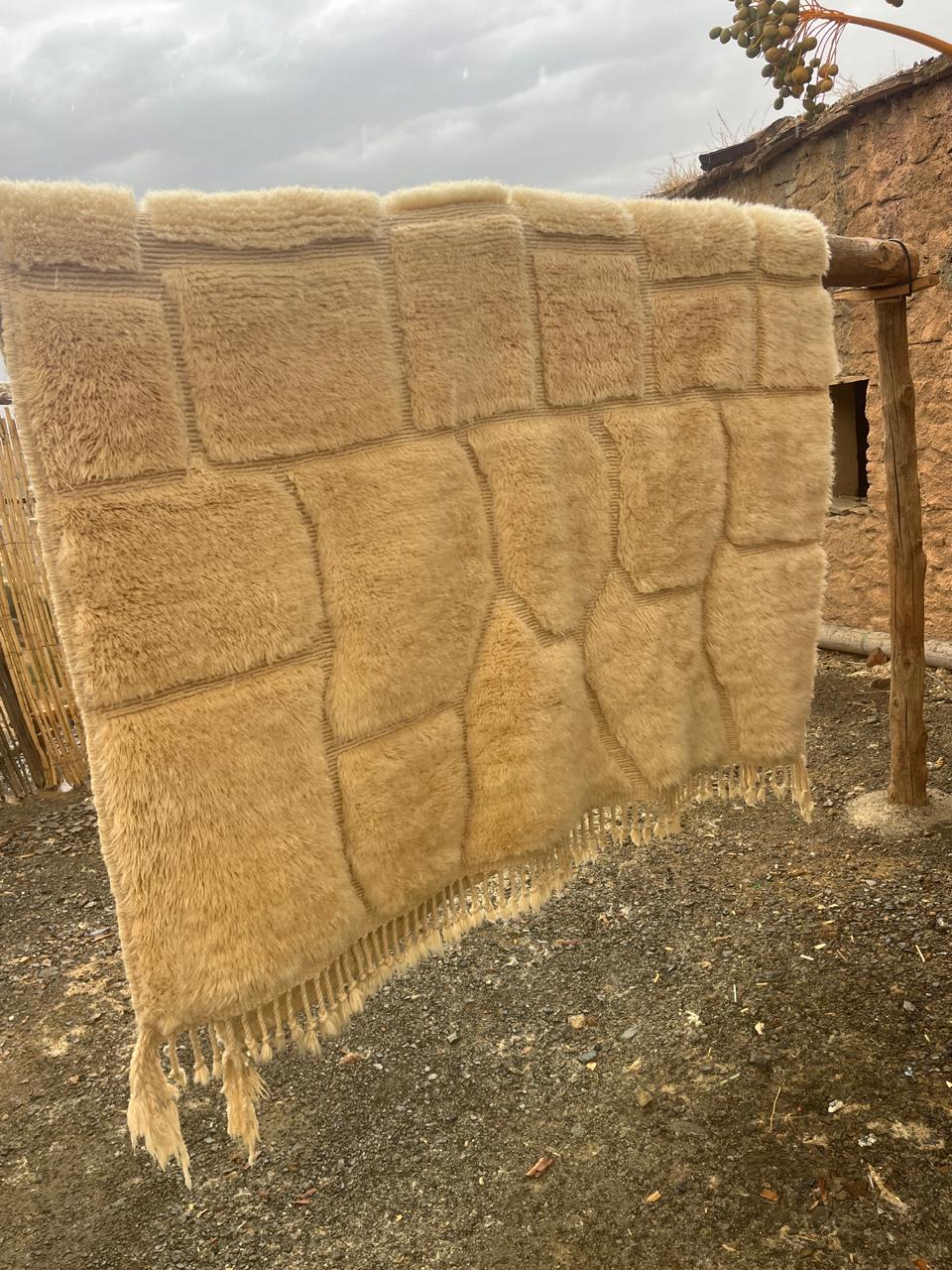 Marmoucha Ivory Sculpted Cellular Rug