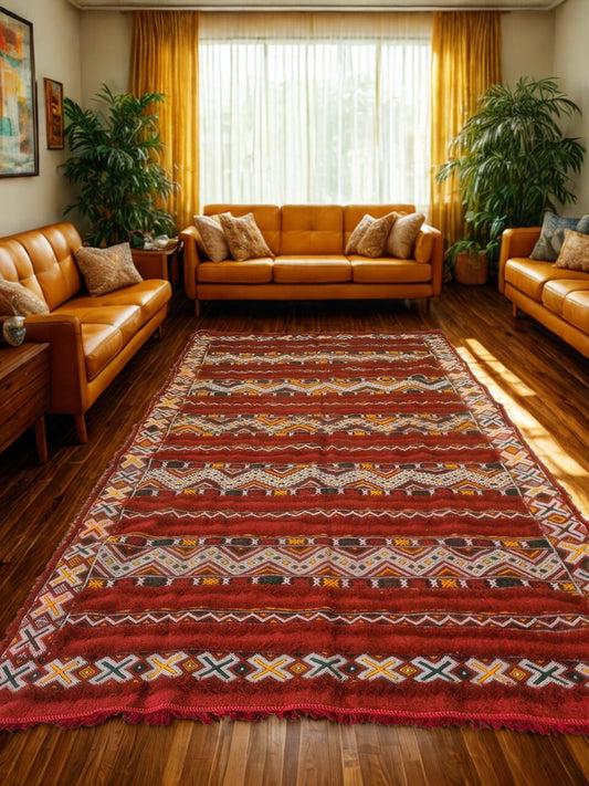 Red Heirloom – Vintage Amazigh Zigzag Hanbel from the Zayan Plateau