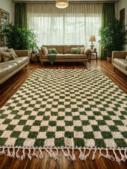 Verdant Check – Beni Mrirt Checkerboard Wool Rug