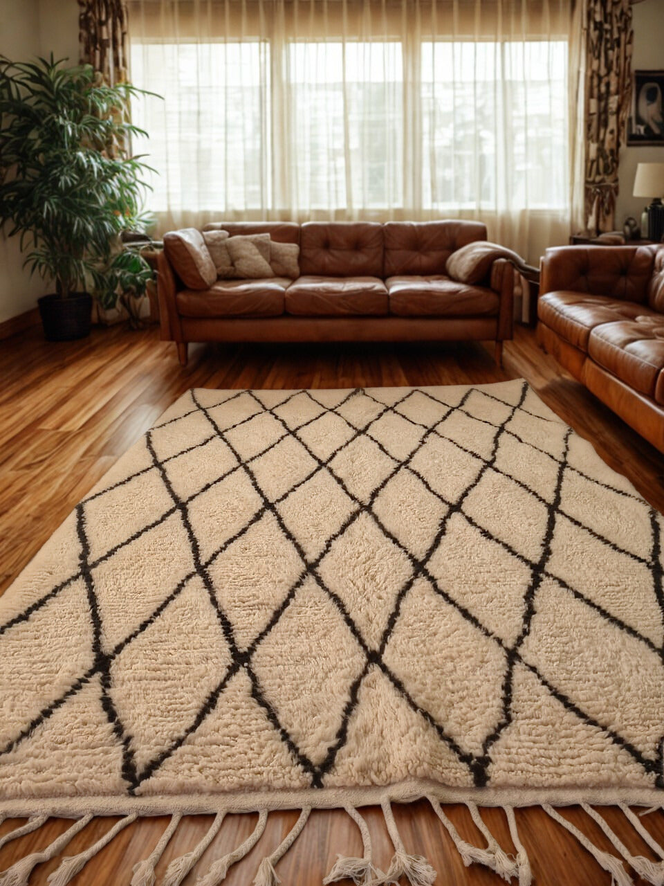 Tethered Echoes – Beni Ourain Rug with Narrow Lozenge Grid