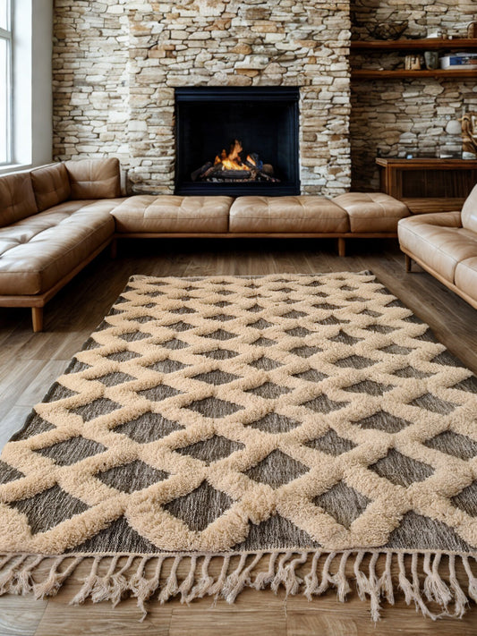 Shadow Grid – Sculpted Diamond Relief in Beni Mrirt Wool