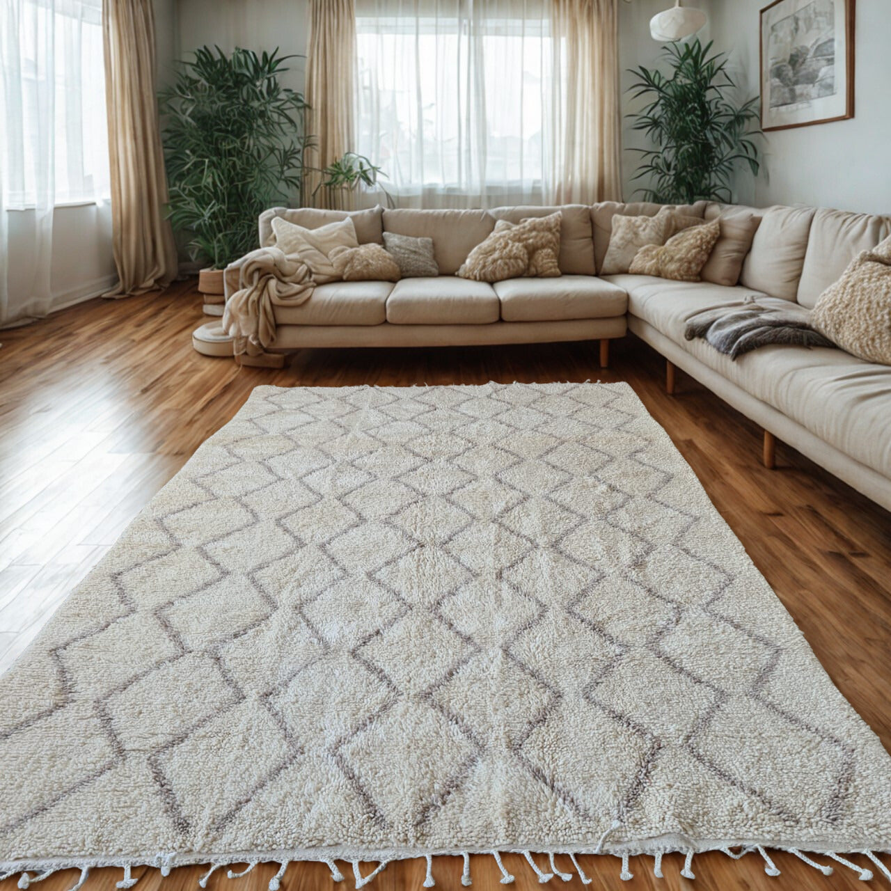 Feather Lattice — Marmoucha Ivory with Soft-Taupe Diamonds