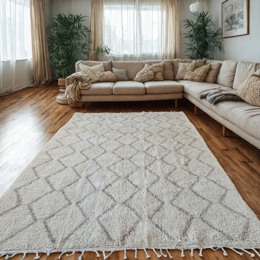 Feather Lattice — Marmoucha Ivory with Soft-Taupe Diamonds