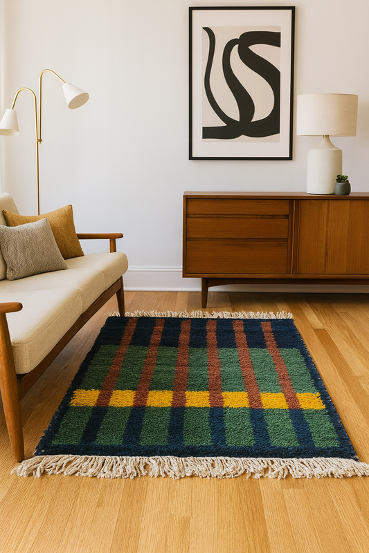 Chromatic Tartan — Beni Mrirt Grid with Golden Traverse