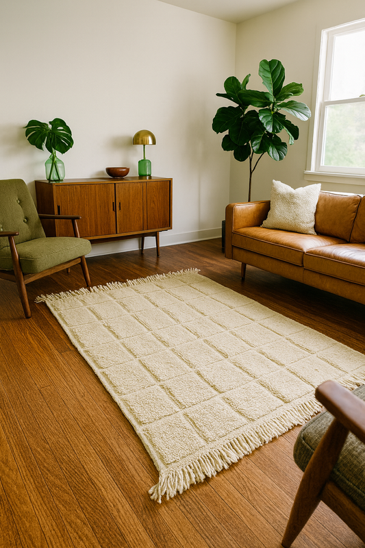 Ivory Relief Grid — Marmoucha Checker in Undyed Wool
