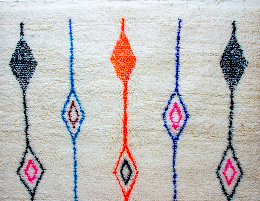 Azilal Vertical Totems — Ivory Wool with Cobalt, Neon Orange & Charcoal