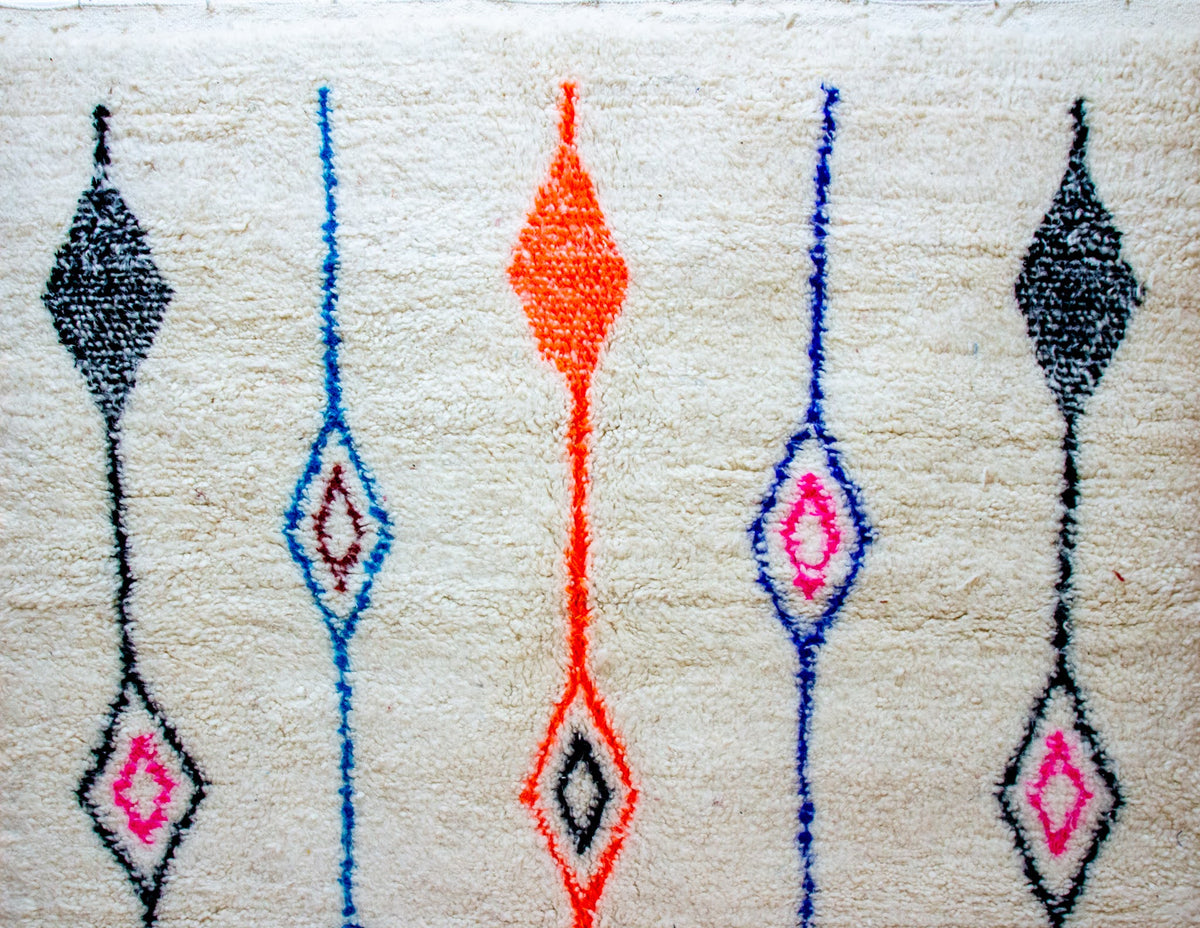 Azilal Vertical Totems — Ivory Wool with Cobalt, Neon Orange & Charcoal