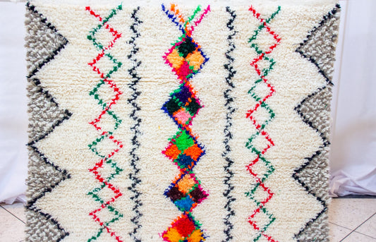 Azilal Pile Rug — Ivory Field with Chromatic Lozenge Axis