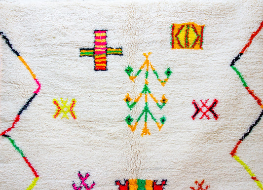 Azilal Symbolic Constellation — Ivory Wool with Multicolor Amazigh Glyphs