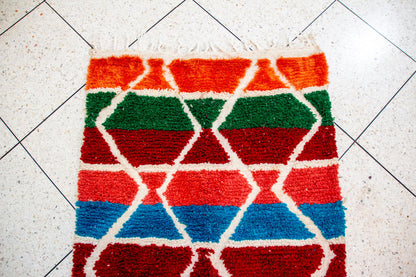 Boujaad Pile Rug — Chromatic Geometric Panels on Ivory Ground