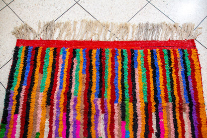 Boujaad Chromatic Rainfall — Multicolor Wool Stripes on Red Ground