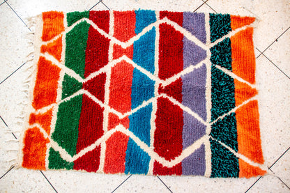 Boujaad Pile Rug — Chromatic Geometric Panels on Ivory Ground