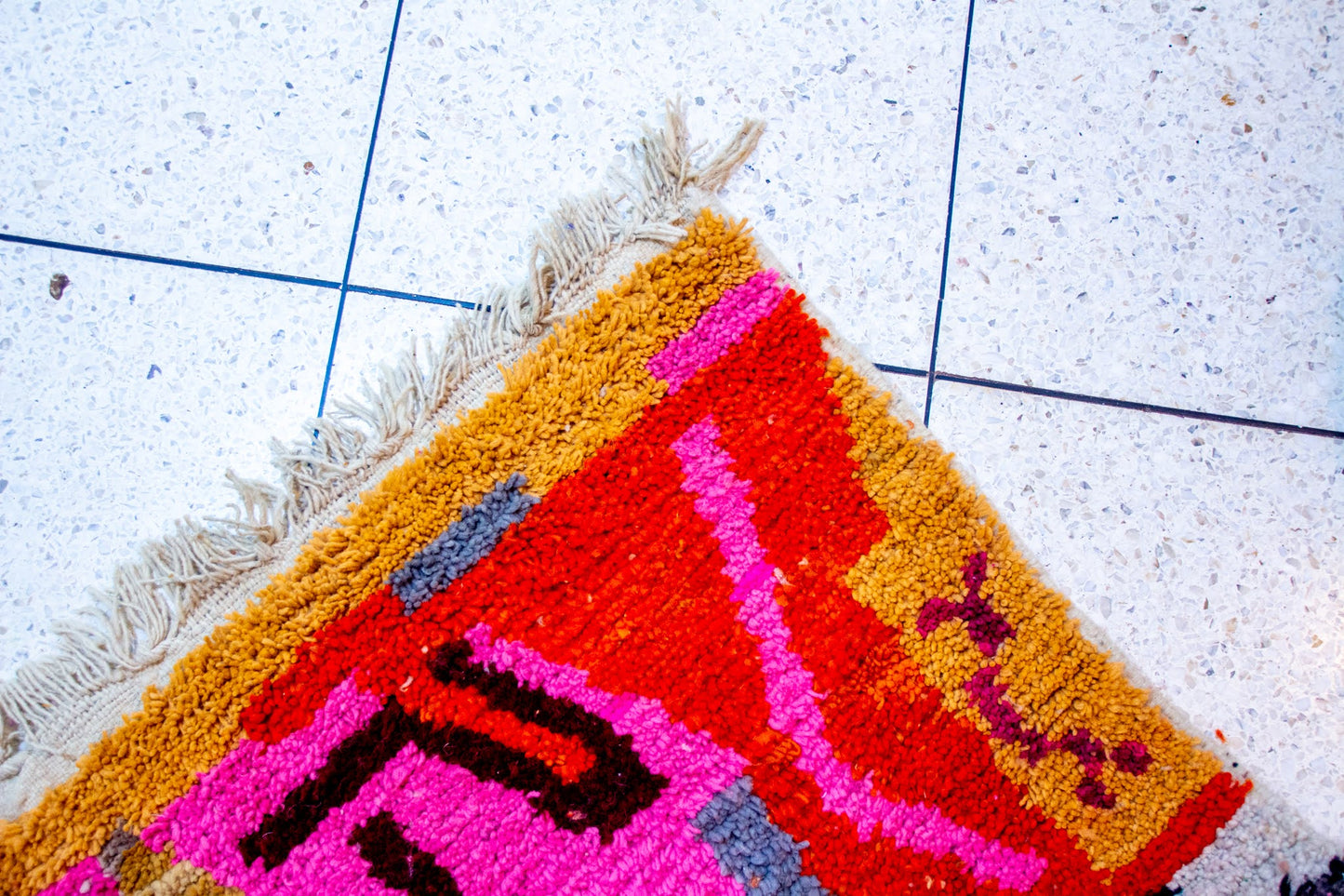 Boujaad V-Ray & Patchwork Symbols — Multicolor Wool on Ivory Ground