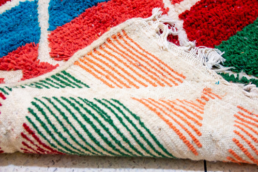 Boujaad Pile Rug — Chromatic Geometric Panels on Ivory Ground