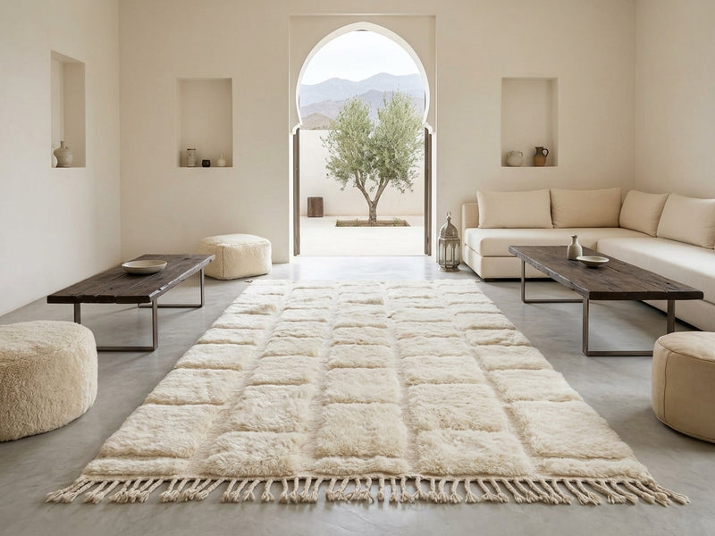 Marmoucha Ivory Sculpted Grid Rug